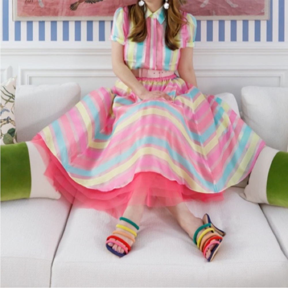 NWT HALOGEN ATLANTIC PACIFIC Stripe Organza Skirt